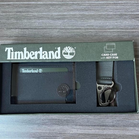 Timberland Navy Canvas Card Case With Key Fob Ring Wallet NP0439/23 Gift Set - Picture 2 of 9